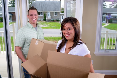 Boxes and packing materials prepared for a residential move in Manor Park