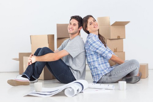 Packed moving boxes and furniture ready for local relocation