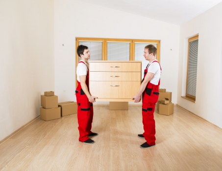 Man with van team handling furniture transport carefully